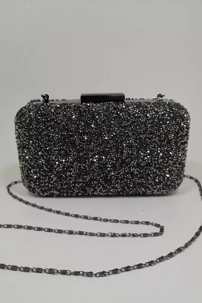 Yakamoz Hematite Women's Evening Clutch Bag with Stones