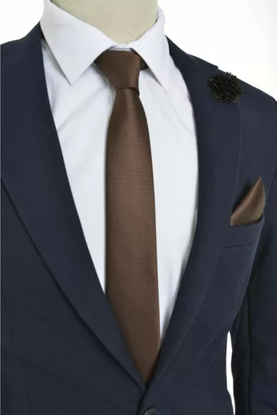 Men's Brown Tie, Pocket Square, and Lapel Flower Set
