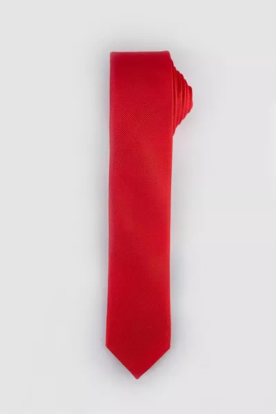 Men's Slim Self-Patterned Red Tie