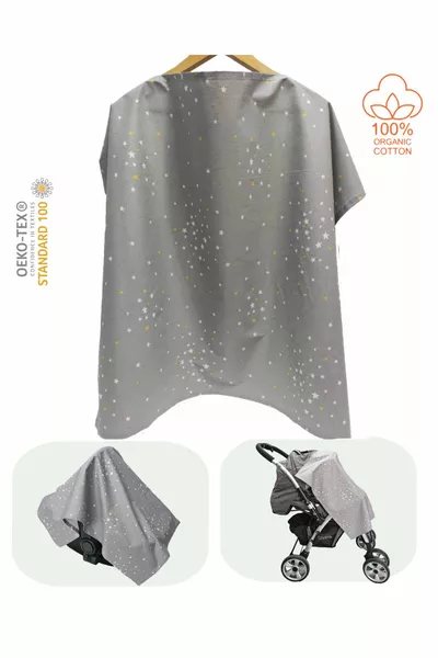 Nursing Bib with Boning  Cm Organic Cotton Adjustable Grey Yellow Stars Nursing Cover