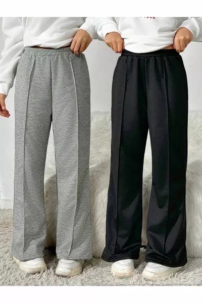 2 Pantaloni da tuta femminili larghi neri e grigi