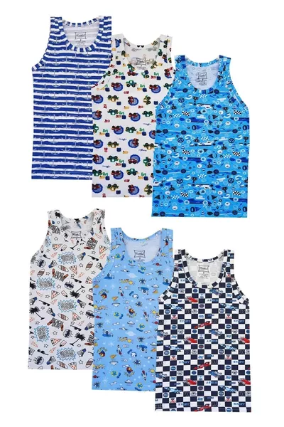 6-Pack Boys' Colorful Cotton Tank Top Printed with Spandex