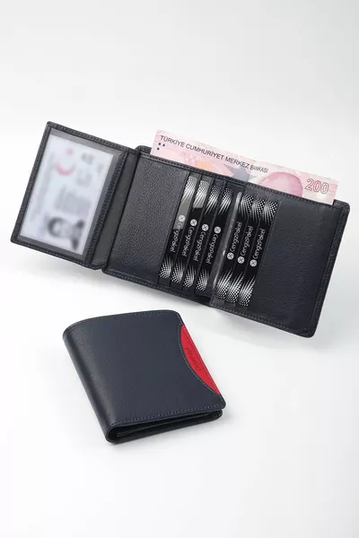 محفظة جلدية حقيقية باللون الأزرق الداكن