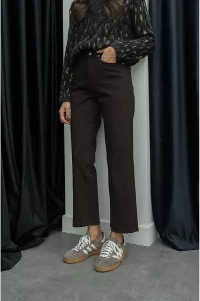 Dark Brown Hair Fit Cropped Hem Jeans