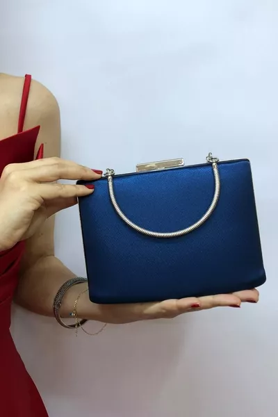 Women's Satin Navy Evening Clutch Purse