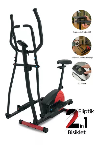 Cyclette con cardiofrequenzimetro 2 in 1 - Attrezzo da palestra - Bicicletta ellittica - Attrezzo fitness