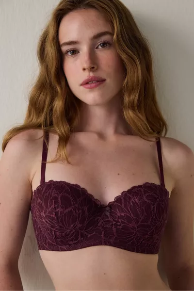 حمالة صدر بدون حشوة من اللون العنابي من لوتس بتصميم داعم بدون أربطة