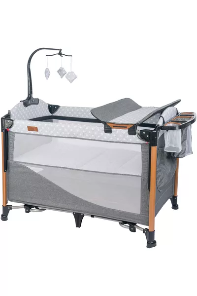 سرير أطفال فاخر من الألمنيوم مع مروحة دوارة ومنظم بجانب الأم بحجم x × سم.