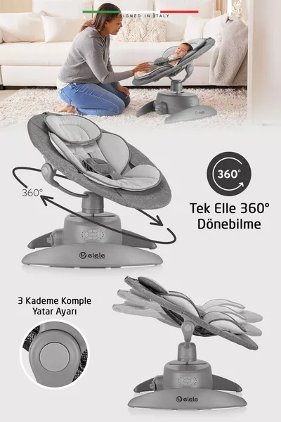 Roma Luxus Elektrische Automatische Schaukel Babyschaukel ° Drehbar Stufenlos Anthrazit