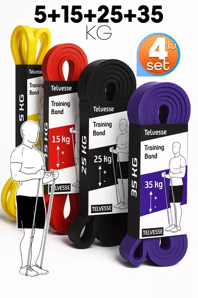 KG Resistance Band Set Muscle Building Elastic Fitness Pilates Cross Training Bands 4 Levels of Firmness