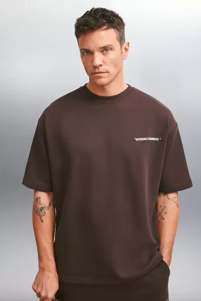 Set da 2 pezzi uomo Colombia, vestibilità comoda, taglio confortevole, felpa marrone senza spalline con ricamo