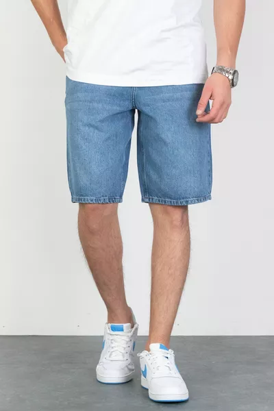 شورت جينز رجالي فضفاض بقصة مريحة بلون أزرق فاتح % قطن ARTHUR-AZFA