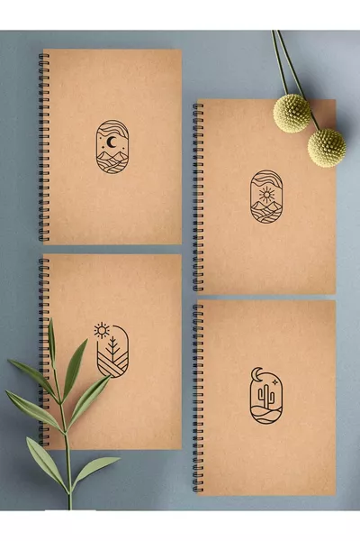 Комплект от 4 тетрадки с твърди кафяви корици, без редове