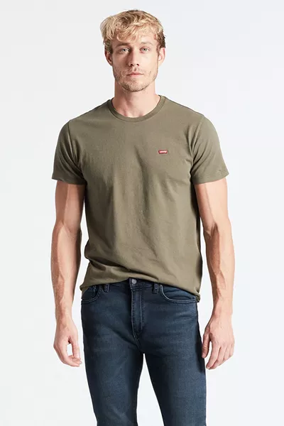 قميص تيشيرت رجالي بياقة دائرية باللون الكاكي 