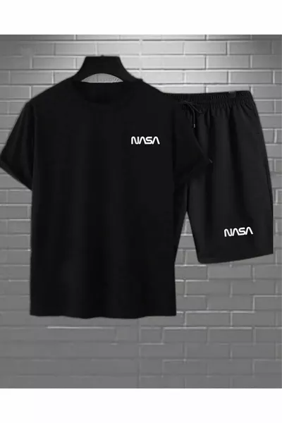 2-teiliges Nasa Shorts T-Shirt Set Schwarzer Anzug NASASORTTSHIRT