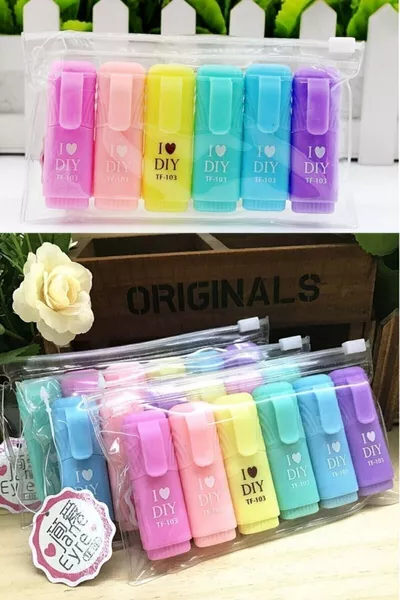 Мини-флуоресцентные карандаши, набор из 6 штук для студентов - пастельные цвета