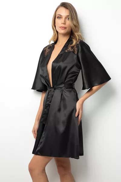 Lace-Back Satin Robe