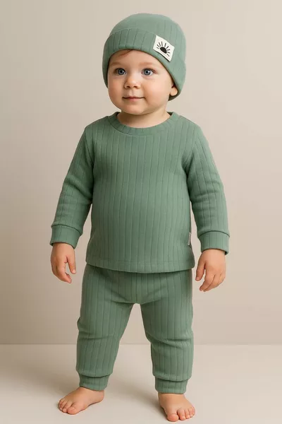 طقم أطفال عضوي مكون من 3 قطع مشمسة