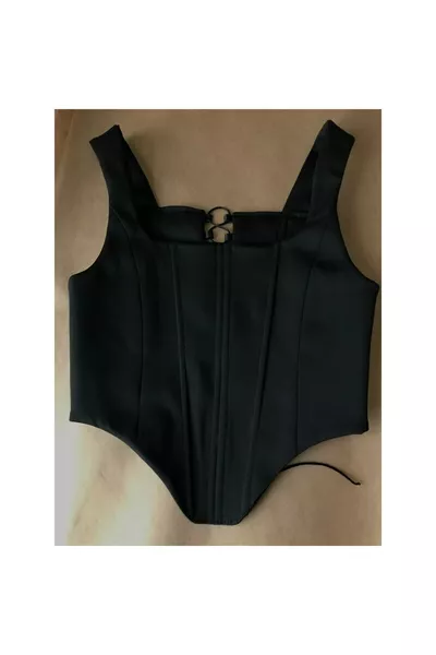 Matte Black Corset - Strappy Corset Bustier