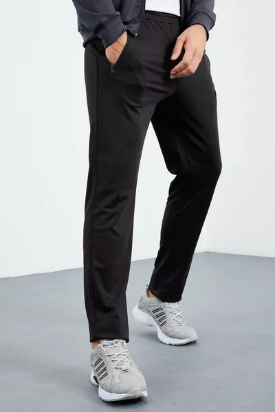 أنثراسيت - بدلة رياضية رجالية بسحاب وياقة عالية وطراز قياسي وسروال كلاسيكي - 