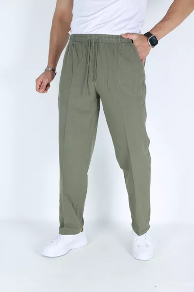 بنطال رياضي رجالي بكاحل مطاطي من القطن بلون زيتي بتصميم مريح