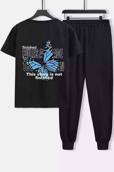 طقم رياضي ثنائي للجنسين بطبعة فراشة