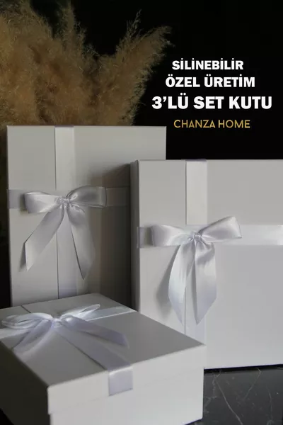 Белый набор из 3 предметов Прямоугольная коробка с лентой Белая жесткая подарочная коробка Коробка для приданого жениха и невесты