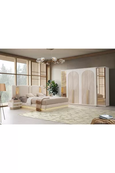 Dubai MDF Bedside LED Bedroom Set