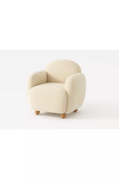 Teddy Baby Cream Color Children's Chair – Plush Fabric, Wooden Legs, Color Options 🎨