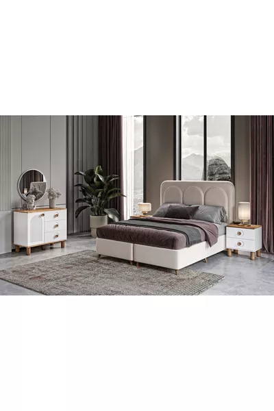 تركيب مجاني - مجموعة غرفة نوم كاملة من MDF بستة أبواب فلورا - يشمل السرير