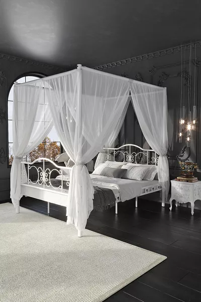 Pero Sultan Double Bed with Headboard Wrought Iron Metal Bed Frame (Without Canopy) White