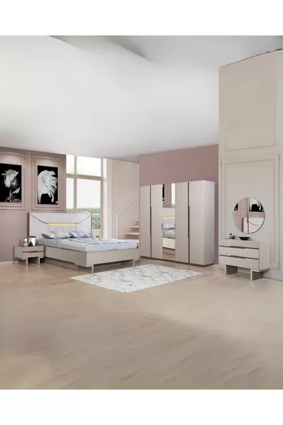 Mira Bedroom Set (Wardrobe + Dresser + Nightstand + Bed Frame)