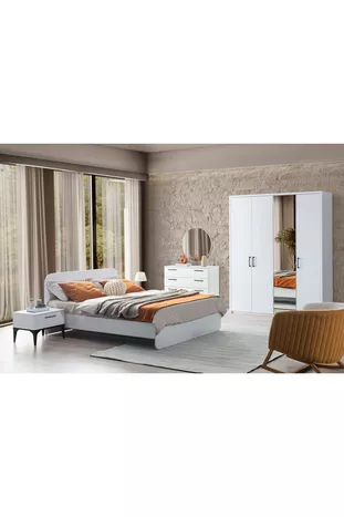 ENSEMBLE DE CHAMBRE À COUCHER LİFE, 4 PORTES, AVEC TÊTE DE LIT EN BOIS