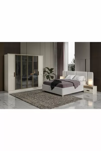 Rias Cream Reflekte Camlı Yatak Odası Takımı