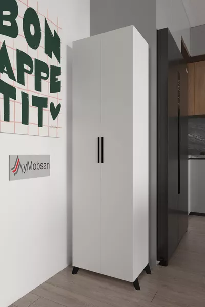 Aras 2 Kapaklı 8 Raflı Boy Dolabı Çok Amaçlı Dolap Kiler Dolabı Mutfak Dolabı Beyaz