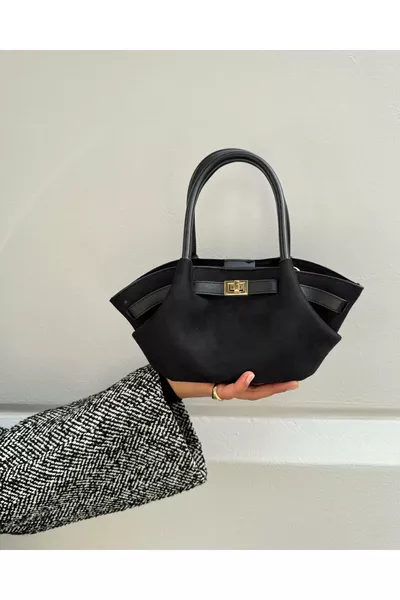 Borsa Mini in Nubuck con Dettaglio Cintura Nera