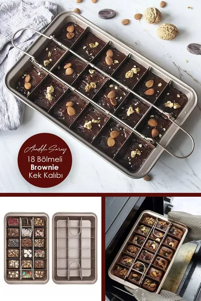 Pratik Paslanmaz Çelik Yanmaz Yapışmaz  Bölmeli Brownie Kek Kalıbı | Kek Kalıbı Fırın Tepsisi