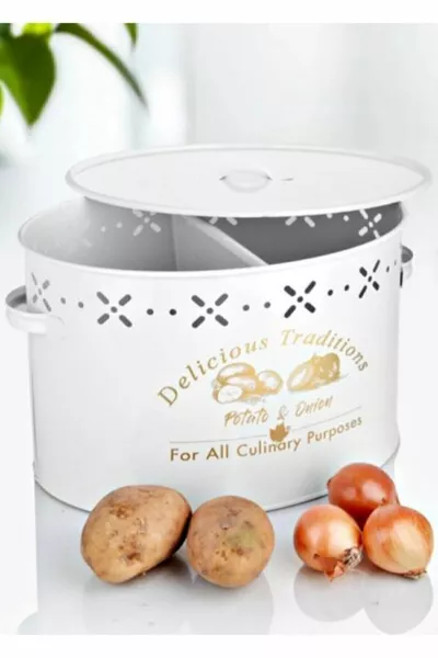 Seau en métal à deux compartiments pour pommes de terre et oignons, blanc,  L, durable et pratique à utiliser