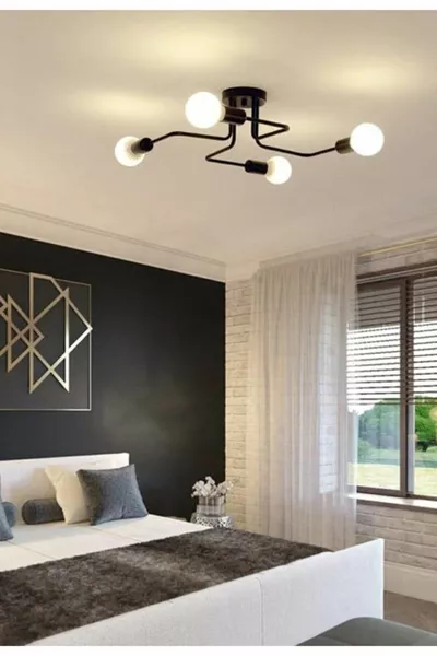 Schwarzer Kronleuchter mit Skorpion- und Oktopusarmen für Wohnzimmer - Küche - Schlafzimmer, 4-flammig