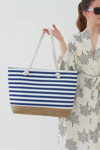 Kadın Plaj Hasır Çanta Jüt Kumaş Piknik Çantası El Ve Omuz Çanta ( Cüzdan Hediyeli )