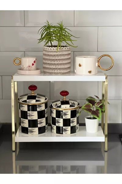 Mensola da cucina dorata e bianca, mensola da banco, mensola angolo caffè, mensola da bagno, porta spezie