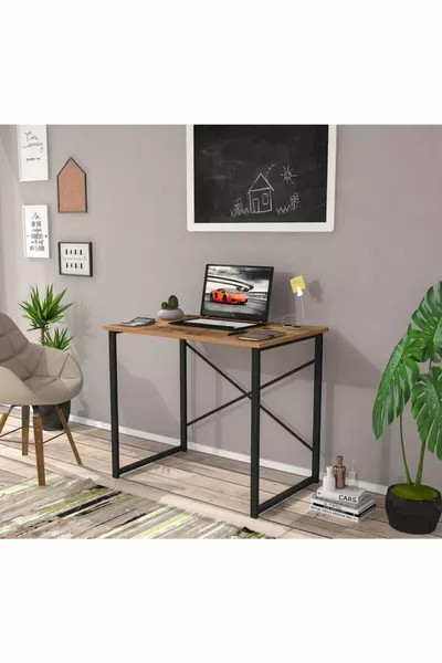 Mira Metall-Schreibtisch Computer-Laptop-Tisch Atlantik-Kiefer-Schwarz