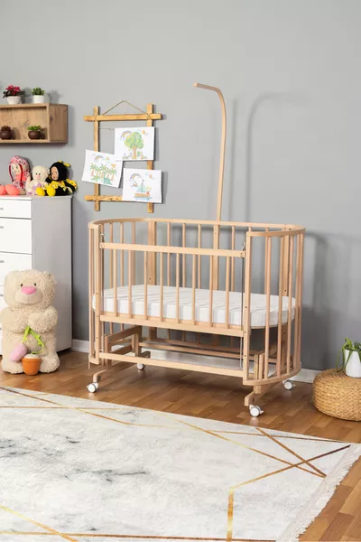 Culla a Dondolo Vicino alla Mamma in Legno Margherita Organica (SENZA VERNICE) con Ruote e Letto