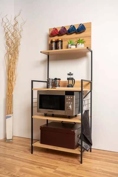 Mensola per forno in metallo e legno, mensola decorativa per caffè, mobile da cucina, mobile per forno a microonde