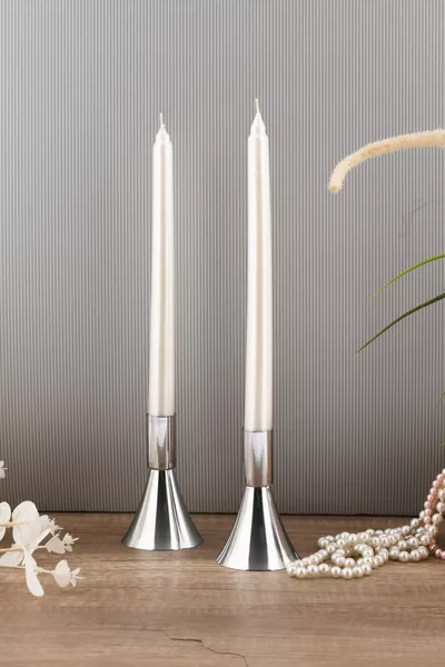 Сет от 2 свещника PURE Малък сребърен декоративен метален свещник