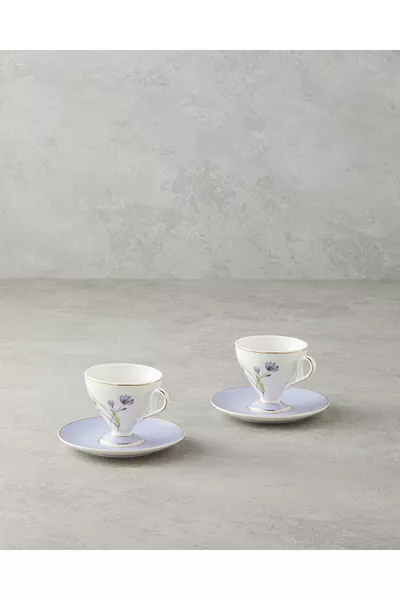 Комплект кафе чаши Valentina New Bone China за 2 души, 4 части,  мл, лилав