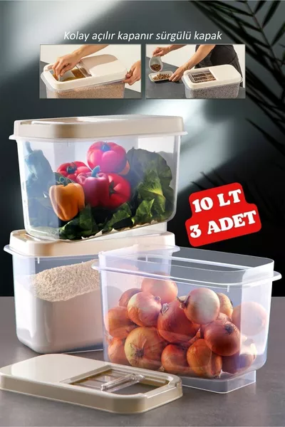 Multibox  L Easy-Slide Lid Multi-Purpose Container for Groceries, Legumes, etc. - Set of 3