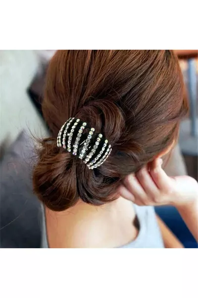 Weiße Kristall-Haarklammer mit Kamm und Öffnungsmechanismus