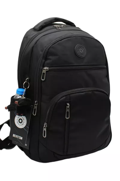 Zaino scolastico unisex nero in tessuto resistente all'acqua 