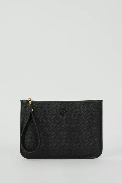 Zwarte Geweven Dames Portefeuille & Clutch Tas 